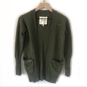 A&F Cozy Green Long Cardigan w/Jeweled Pockets